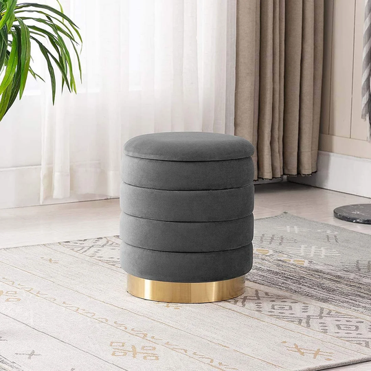 Dalton 33.5Cm Wide Velvet Round Tufted Storage Ottoman