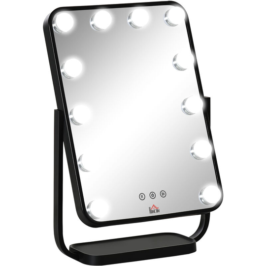Hollywood Vanity Mirror with Dimmable led Bulbs, Memory Function Bedroom - Black - Homcom
