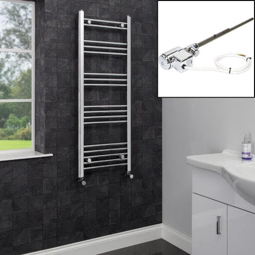 Duratherm Dual Fuel Heated Towel Rail 1200 x 450mm Flat Thermostatic