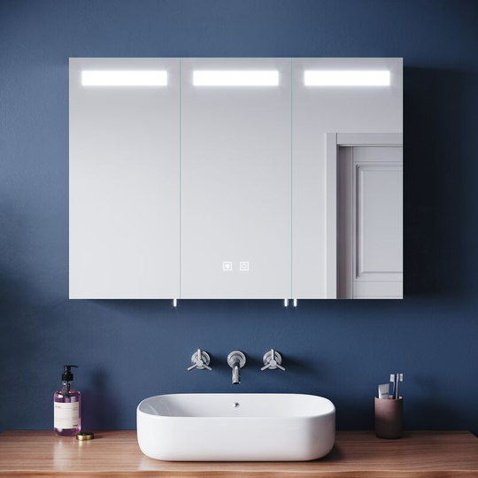 Led Mirror Cabinet Illuminated Lights Demister Pad Shaver Socket Bluetooth Speakers Sensor 900 x 650MM Stainless Steel Cupboard - Elegant