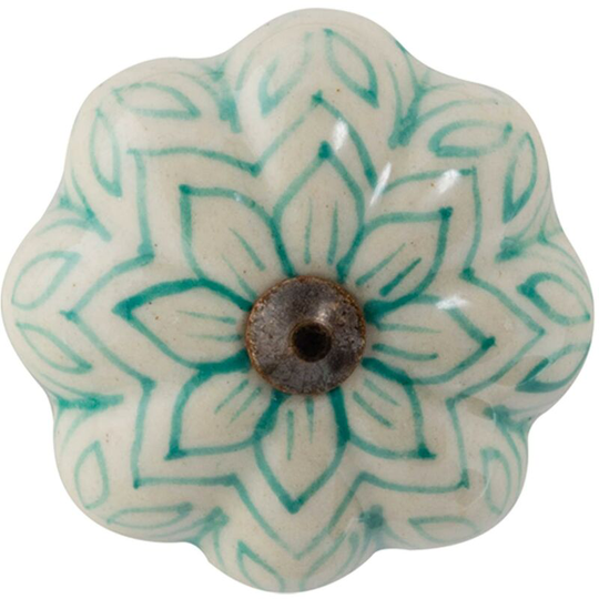 Floral Ceramic Cabinet Knob - Mint Green - Nicola Spring