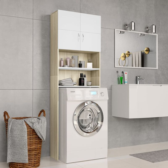 Washing Machine Cabinet White and Sonoma Oak 64x25.5x190 cm VDTD31061 - Topdeal
