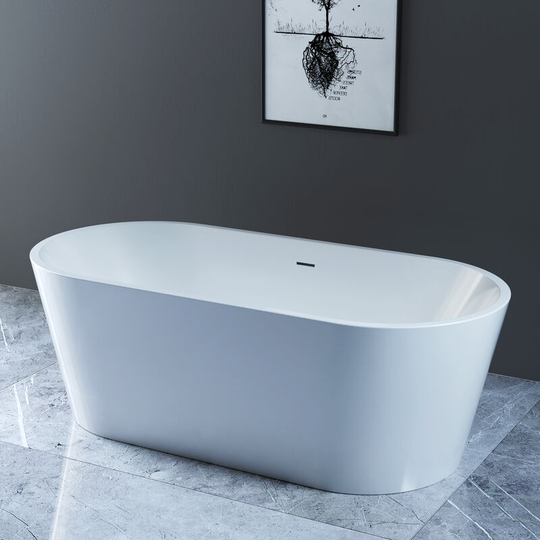 NRG - Round Freestanding Bathtub White Acrylic Bathroom Fixtures Luxury Design Bath Built in Waste 1700 x 800mm