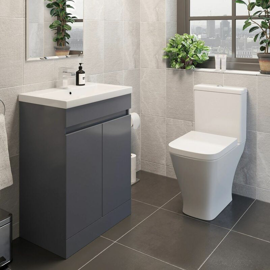 Bathroom Suite Toilet wc 600mm Vanity Unit Basin Sink Grey Modern Cloakroom - Grey