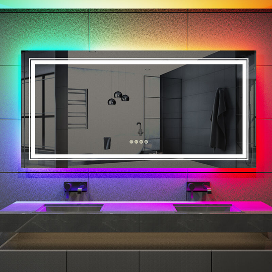 Unho - 1200x600 Large Illuminated Led Bathroom Mirror with Demister Pad Rectangle rgb Backlit Touch Sensor Switch
