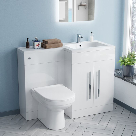 Neshome - Aric 1100mm rh Bathroom Basin Combination Vanity Unit White and Ingersly Back To Wall wc Toilet