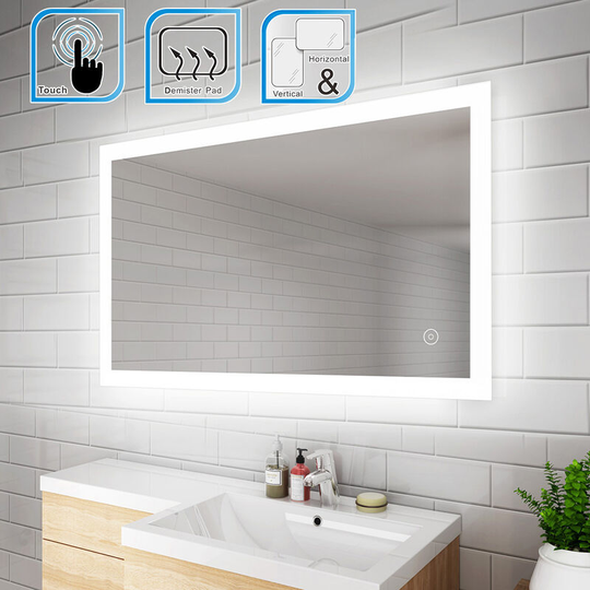 ELEGANT 1000 x 600 mm Illuminated LED Bathroom Mirror Wall Mirror Bathroom Mirrors with Light and Demister and Sensor IP44 Rated