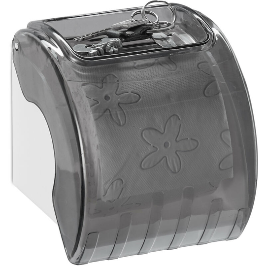 Toilet Paper Holder with Shelf & Cover, Plastic, HxWxD: 15 x 13.5 x 15 cm, Grey/White - Relaxdays