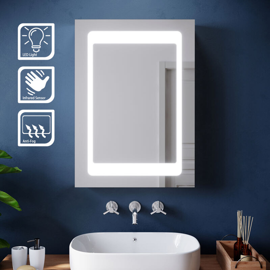 Elegant - Bathroom led Mirror Cabinet with Adjustable Glass Shelf with Lights with Sensor Switch and Demister Pad Stainless Steel Wall Mounts Storage