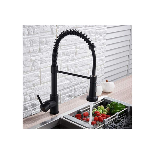 QHJ - Kitchen Sink Mixer Tap Black Copper Faucet Mono Taps Swivel Pull Out Spray Spout