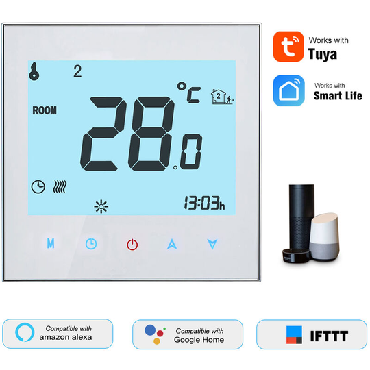 Asupermall - THP1000-WHPW Water Heating Thermostat Smart WiFi Digital Temperature Controller Tuya/SmartLife app Control Backlit lcd Display