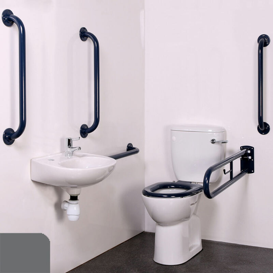 NymaPRO Close Coupled Doc m Toilet Pack with Stainless Steel Grab Rails with TMV3 Valve - Dark Grey - Nymas