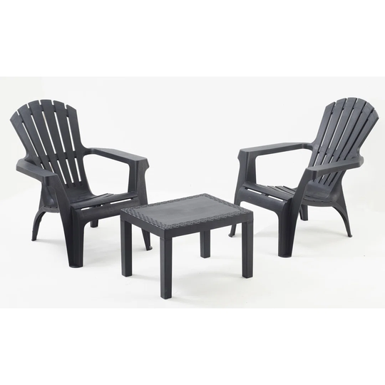 Outdoor Set Consisting Of 2 Armchairs And 1 Coffee Table, Made In Italy, Anthracite Color