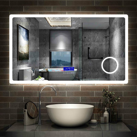 Aica Sanitär - Rectangular Demister Bathroom Mirror with led Lights,Wall Mounted,IP44 - 1200x700 +Bluetooth+2 Colours+3xMagnifying