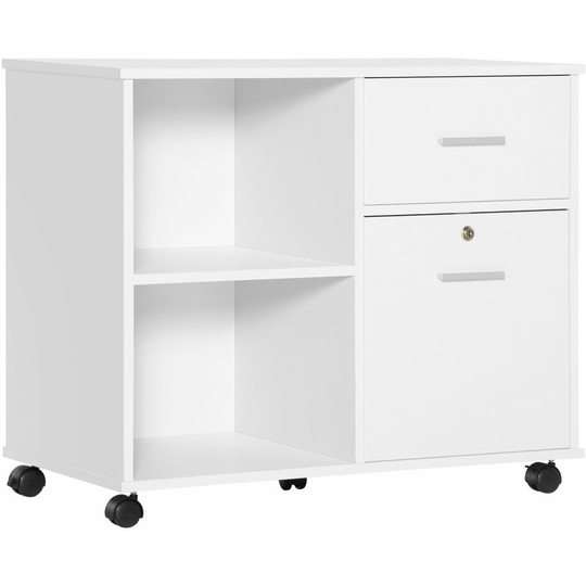 Filing Cabinet Mobile Printer Stand w/ Drawer for A4 Size Files, White - White - Vinsetto