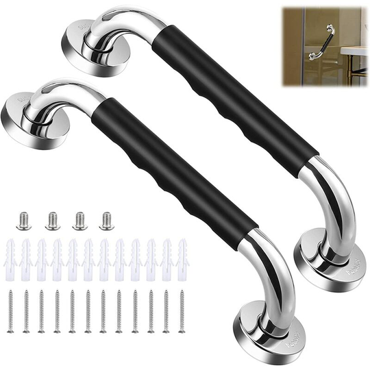 2 Pieces Bathtub Handle, 33cm Anti-Slip Bathroom Grab Bar, Wall Mounted Stainless Steel Grab Bar Shower Handle for Elderly/Disabled/Children/Pregnant