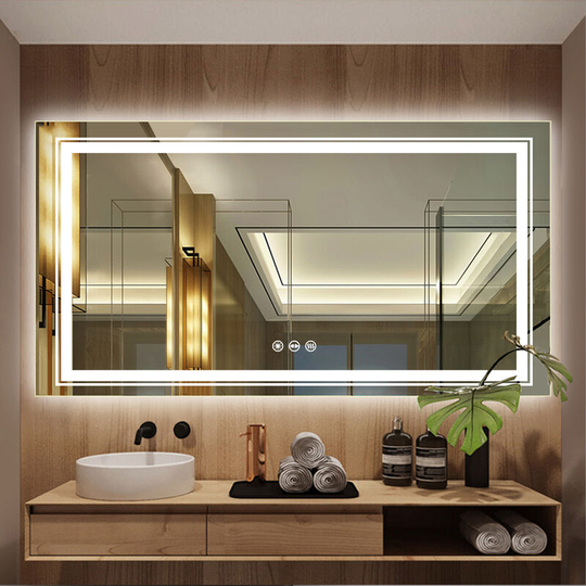 Extra Large Illuminated Bathroom Mirror Wall Mounted Touch Sensor Mirror with Demister, 1050 x 500mm