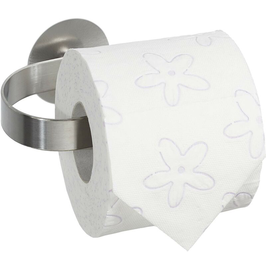 Toilet Paper Holder without Drilling, Stainless Steel, Matt, Self-Adhesive, HxWxD: 5.5 x 15.5 x 8.5 cm, Silver - Relaxdays