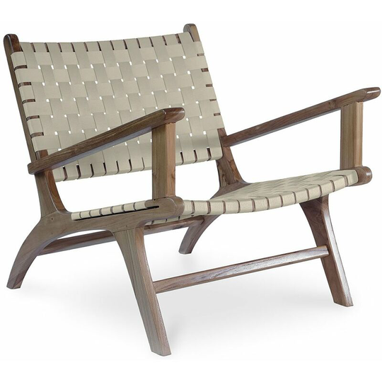 Armchair, Bali Boho Style, Linen and teak wood - Recia Taupe Teka, Linen - Taupe