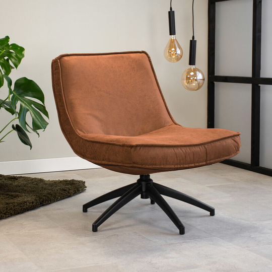 Industrial swivel Armchair Nickole Cognac Eco Leather - Cognac