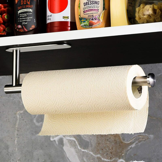 Kitchen Roll Holder under Cabinet, Paper Roll Holder Self Adhesive Paper Towel Holder sus 304 Stainless Steel