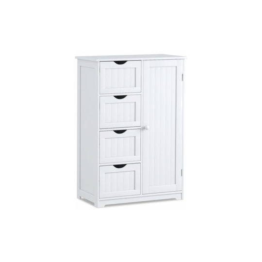 Bathroom Floor Cabinet w/ 1 Cupboard & 4 Drawers Free Standing Living Room White