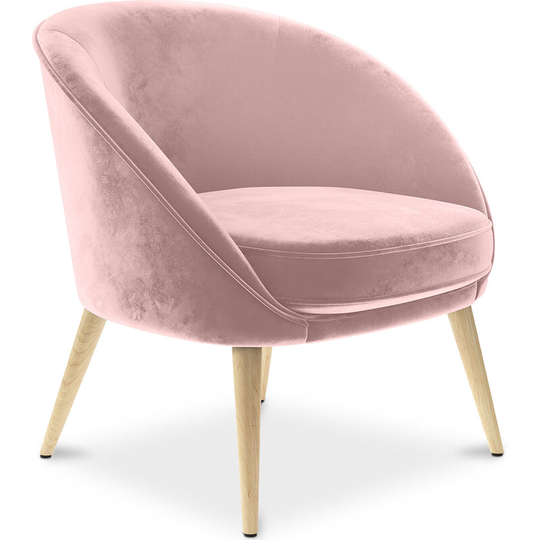 Velvet upholstered accent chair with wooden legs - Pimba Light Pink Velvet, Wood, Wood, Polyester - Light Pink
