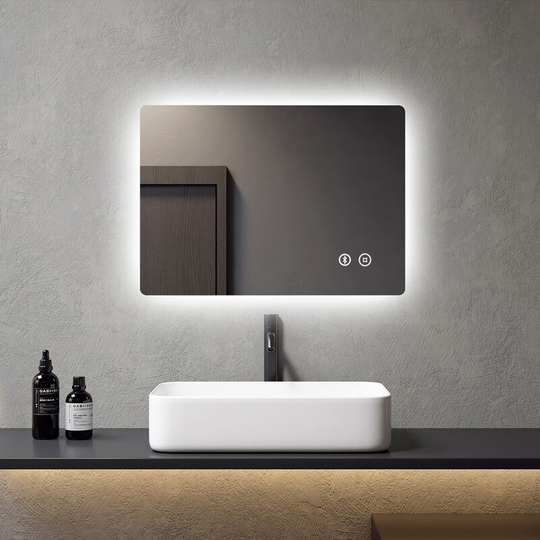 Bathroom Mirror with Illuminated 70x50cm with with Demister, Touch, Bluetooth & Shaver socket, Vertical Horizontal Wall-Mounted led Makeup Mirror