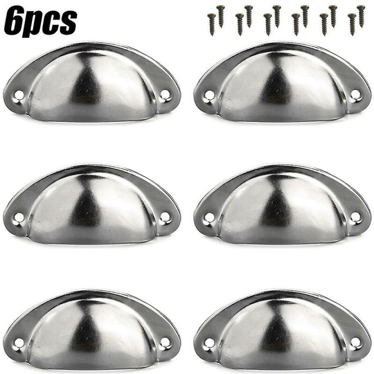 6pcs Cup Handles Shell Pull Kitchen Cupboard Cabinet Door Furniture Drawer Knobs Silver