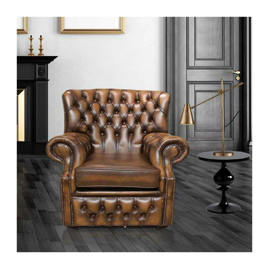 Chesterfield Abbot High Back Wing Chair Antique Tan uk Manufactured Armchair