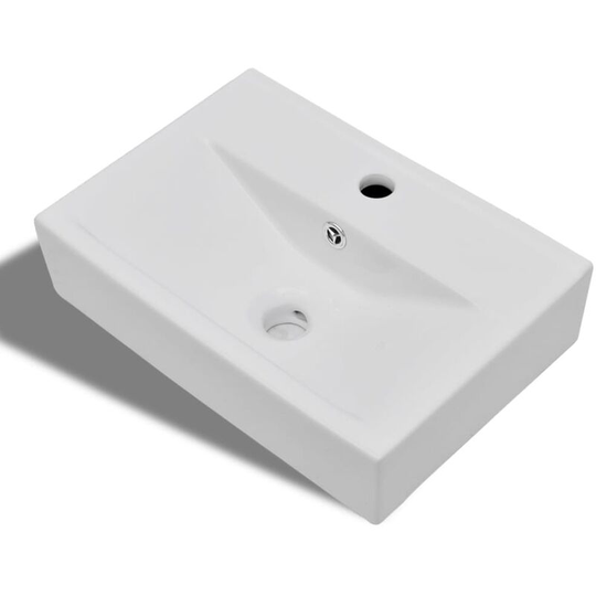 Vidaxl - Ceramic Bathroom Sink Basin Faucet/Overflow Hole White Rectangular White