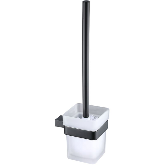 Colore Matt Black and Frosted Glass Wall Mounted Toilet Brush and Holder - Black/White