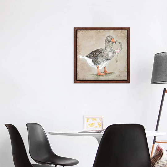 'Goose with Wreath' by Debi Coules - Floater Frame Painting Print on Canvas