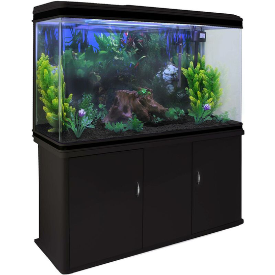 Aquarium Fish Tank & Cabinet with Complete Starter Kit - Black Tank & Black Gravel - Black