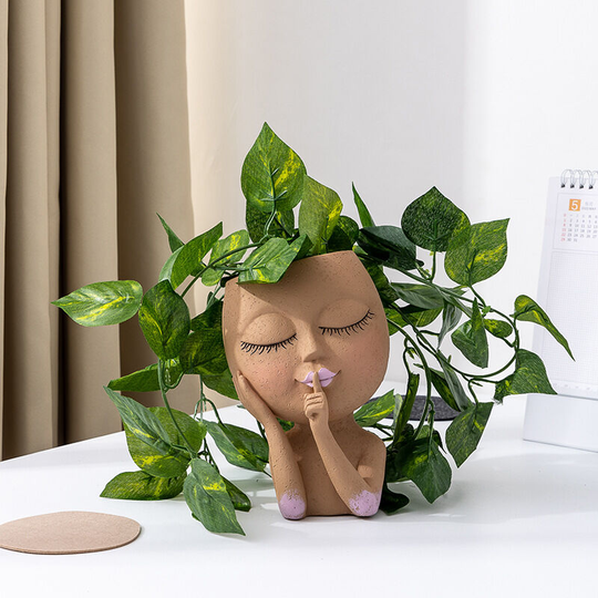 Face Planter Pots - Head Planter, Succulent Planters, Face Flower Pot Head Planter, Indoor Outdoor Plant Garden Decor with Closed Eyes Drain Hole