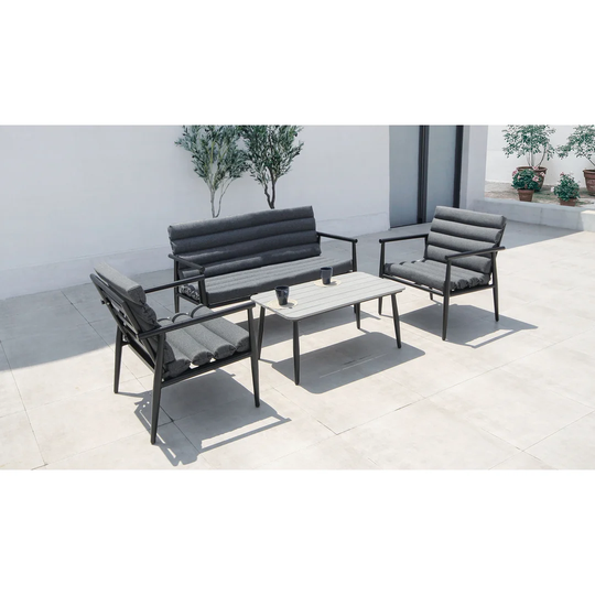 Set Sofa 2 Seater, 2 Armchairs And Table Nantes Black/grey