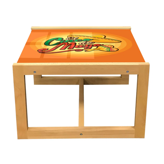 Cinco De Mayo Coffee Table, Mexican Holiday Name Lettering With Sombrero Hat And Maracas, Acrylic Glass Center Table With Wooden Frame For Offices Dor