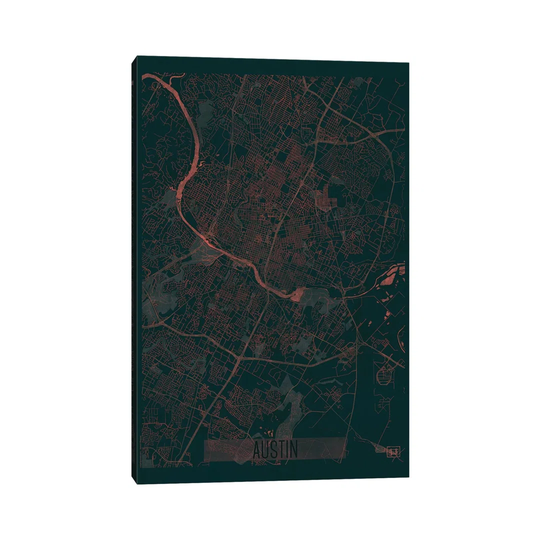 Austin Infrared Urban Blueprint Map by Hubert Roguski - Wrapped Canvas Painting
