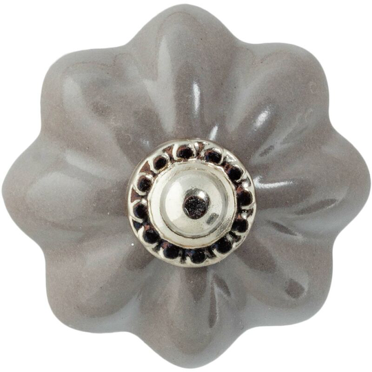 Floral Ceramic Cabinet Knob - Grey - Nicola Spring