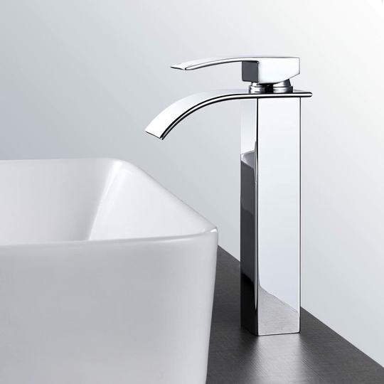 Swyeoot - Bathroom Waterfall Tall Chrome Bathroom Faucet, Single Handle Cold and Hot Water Mixer Tap, Ceramic Valve