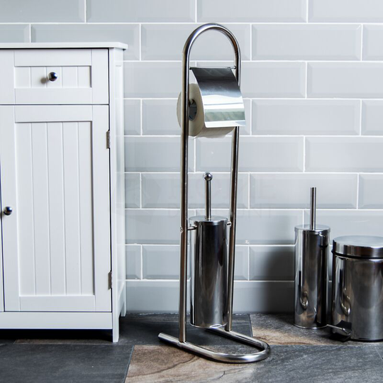 Toilet Brush & Paper Holder Tissue Roll Storage, Silver