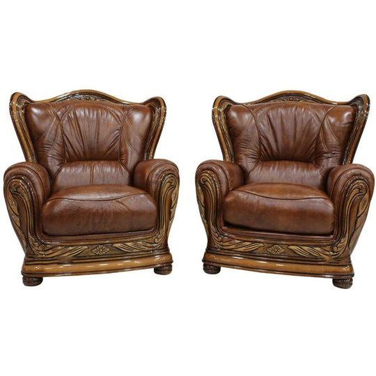 2 x Regina Genuine Italian Leather Tabak Brown Armchairs Offer
