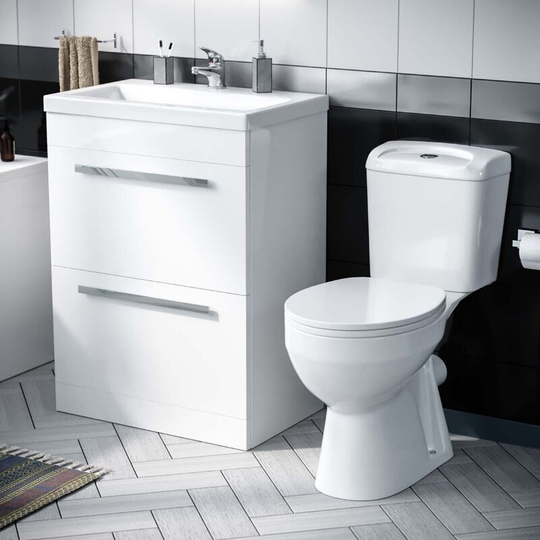Nanuya 610 mm Basin 2 Drawer Vanity Cabinet & wc Toilet Pan 2-Piece Suite