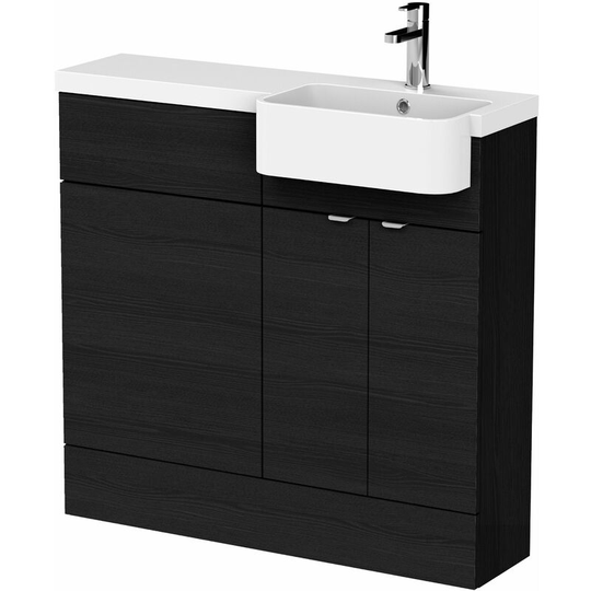 Fusion rh Combination Unit with Round Semi Recessed Basin 1000mm Wide - Charcoal Black Woodgrain - Hudson Reed