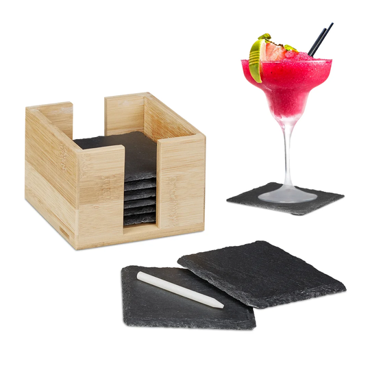Slate Coaster Set Bamboo Box