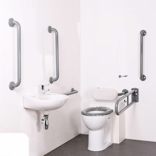 NymaPRO Back to Wall Doc m Toilet Pack with Stainless Steel Grab Rails - White - Nymas