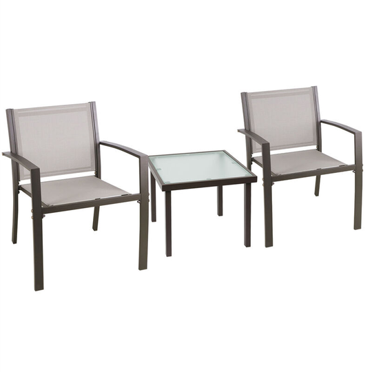 Garden Furniture Set of 3, Textoline Armchairs and Coffee Tables Set, Dining Table Set for Outdoor Garden Patio Lounge Balcony (Brown)
