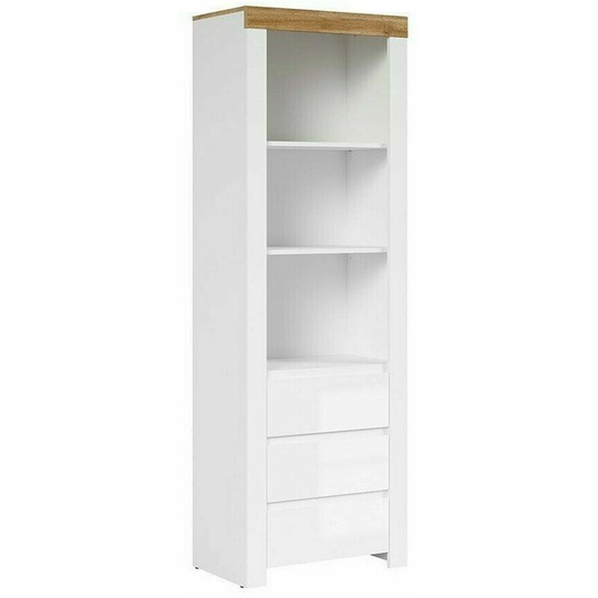 Modern White Gloss Oak Effect Display Cabinet Tall Unit Shelving Bookcase Holten - White Gloss / Oak