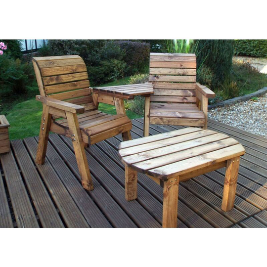 Charles Taylor Wooden Companion 2 x Armchair Chair Seat & Coffee Table Angled