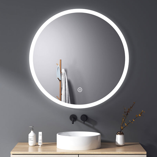 Round Bathroom Mirror ф80cm with Cool White Light led Illuminated, Wall Mounted Mirror with Touch & Anti-fog - ф80cm | Touch + Demister - Meykoers